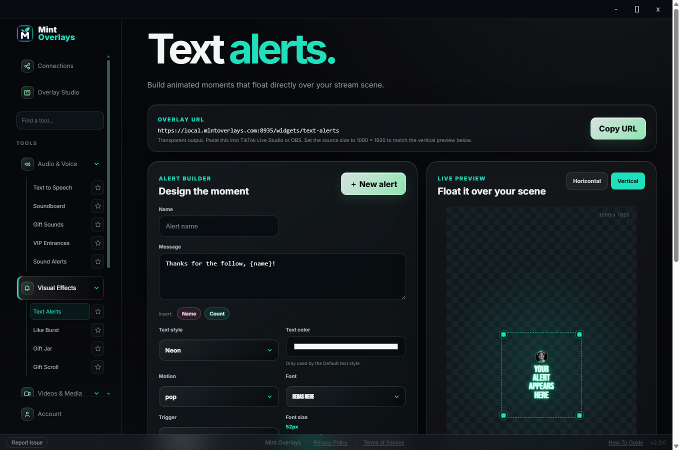 Text Alerts builder